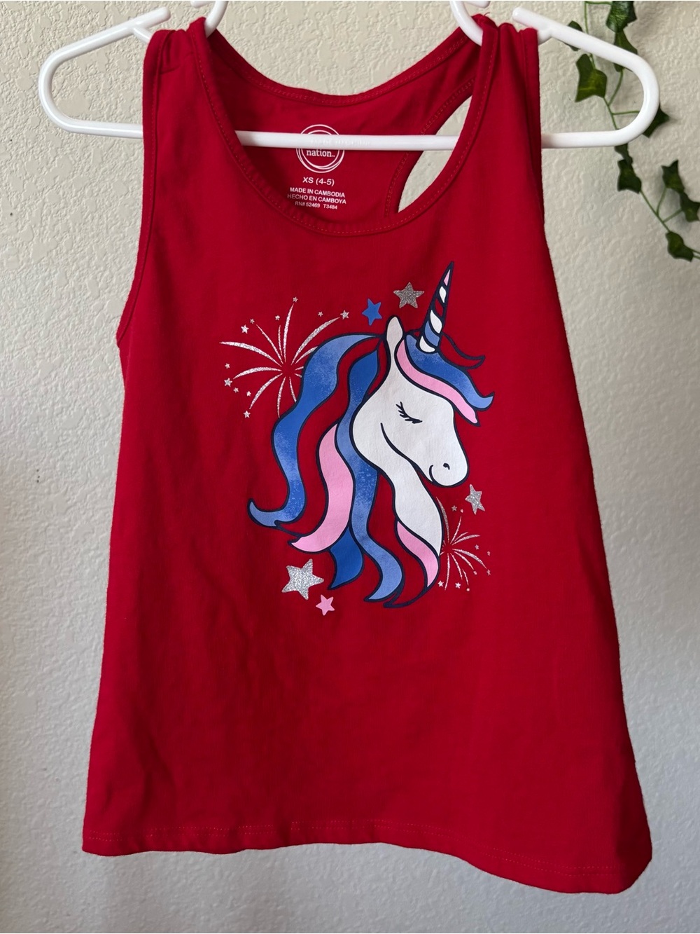Wonder Nation Girls' Americana Unicorn Graphic Racerback Tank Top Size XS (4-5)